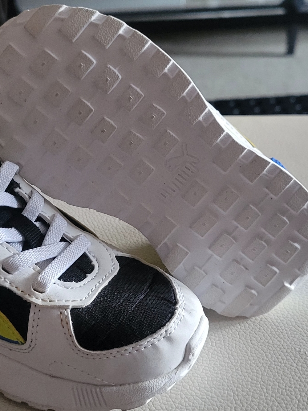 Puma Kids White Black Sneakers with Yellow Accent